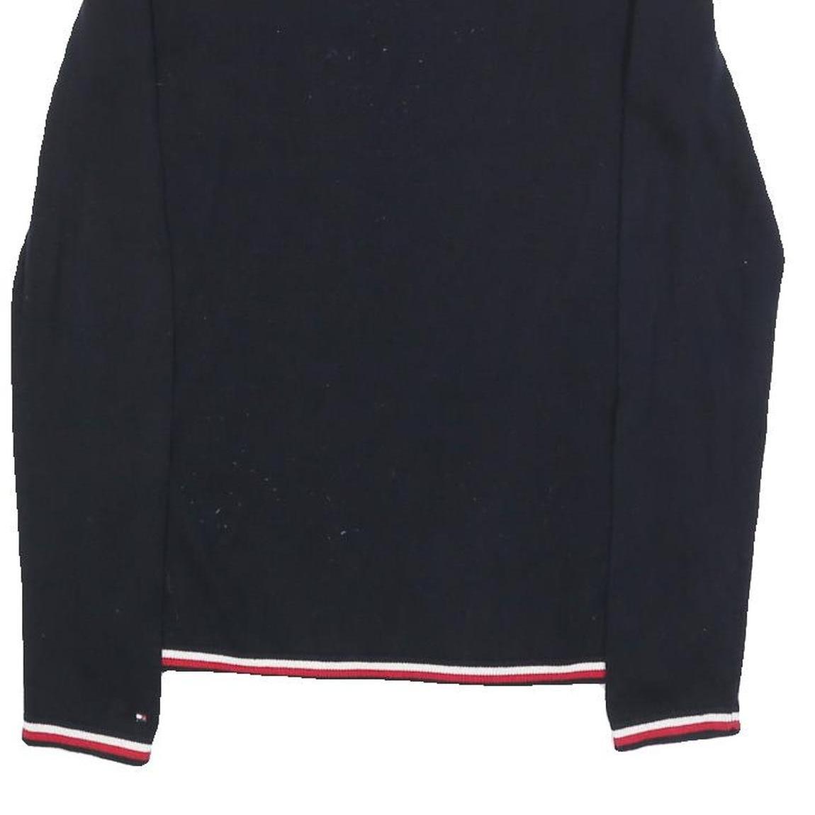 TOMMY HILFIGER Womens Navy Blue Heavy Knit Crew Neck Jumper S Embellished Logo