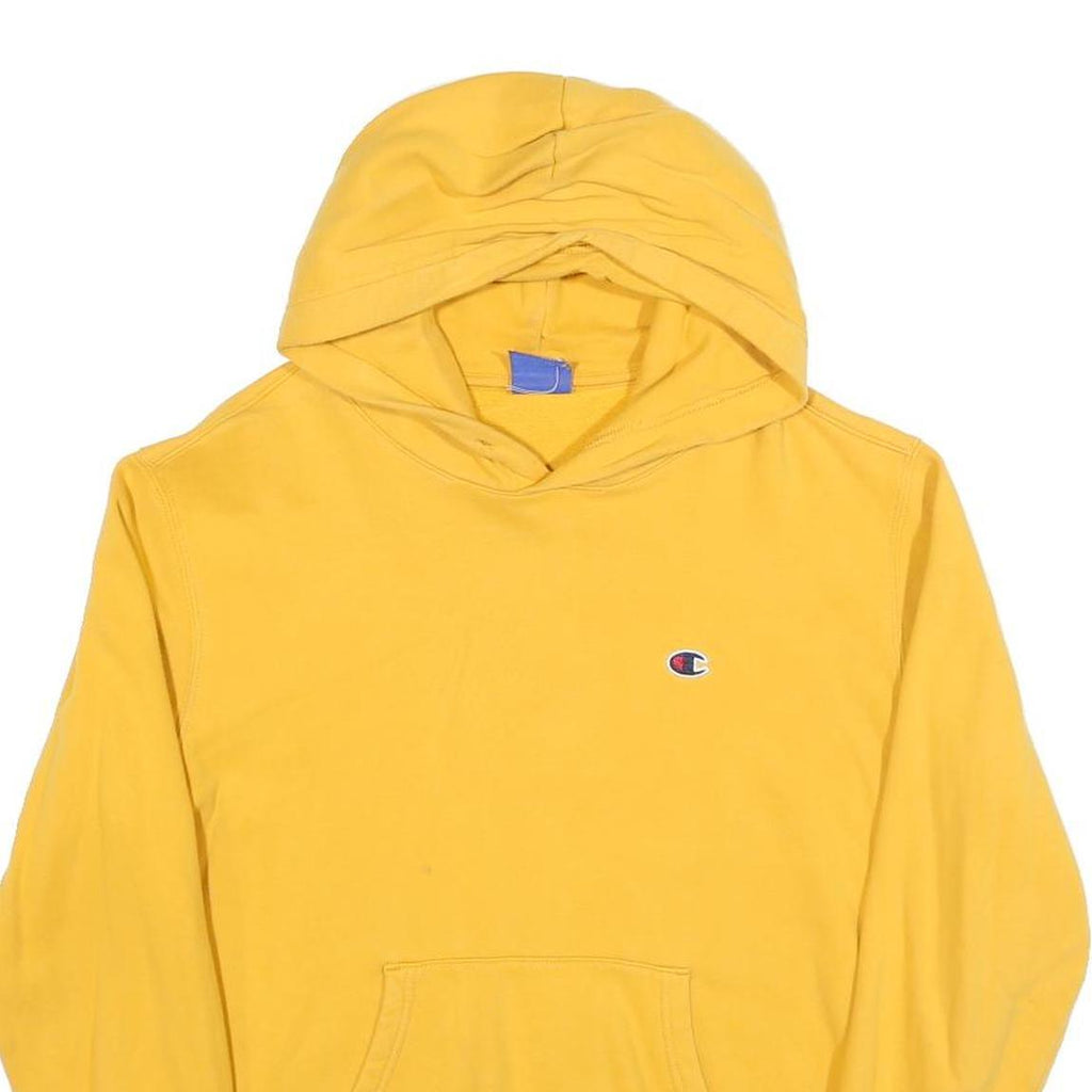 CHAMPION Mens Yellow Hoodie M Cotton Blend Pullover Classic Logo Sweatshirt