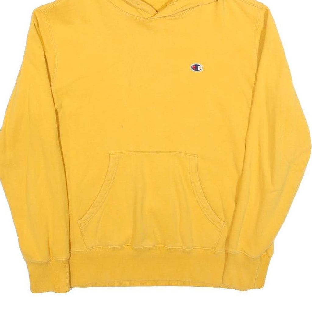 CHAMPION Mens Yellow Hoodie M Cotton Blend Pullover Classic Logo Sweatshirt
