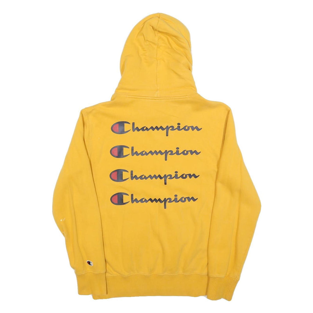 CHAMPION Mens Yellow Hoodie M Cotton Blend Pullover Classic Logo Sweatshirt