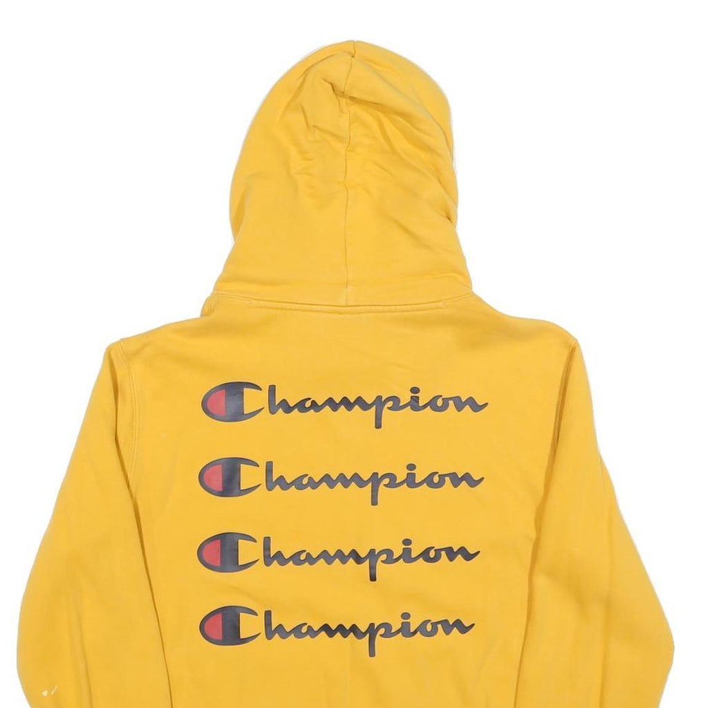 CHAMPION Mens Yellow Hoodie M Cotton Blend Pullover Classic Logo Sweatshirt