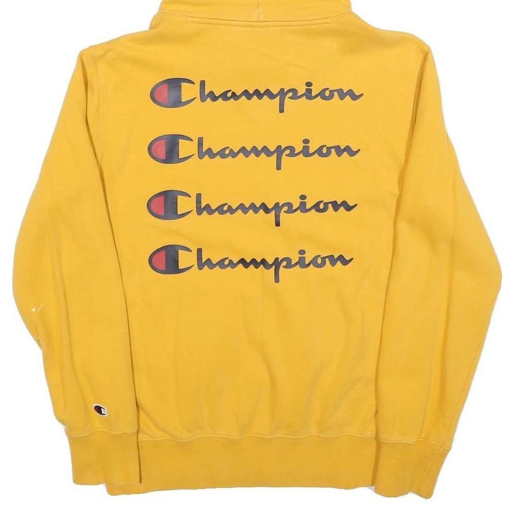 CHAMPION Mens Yellow Hoodie M Cotton Blend Pullover Classic Logo Sweatshirt