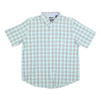 CHAPS Mens Blue & Brown Check Shirt S Casual Cotton Blend Short Sleeve