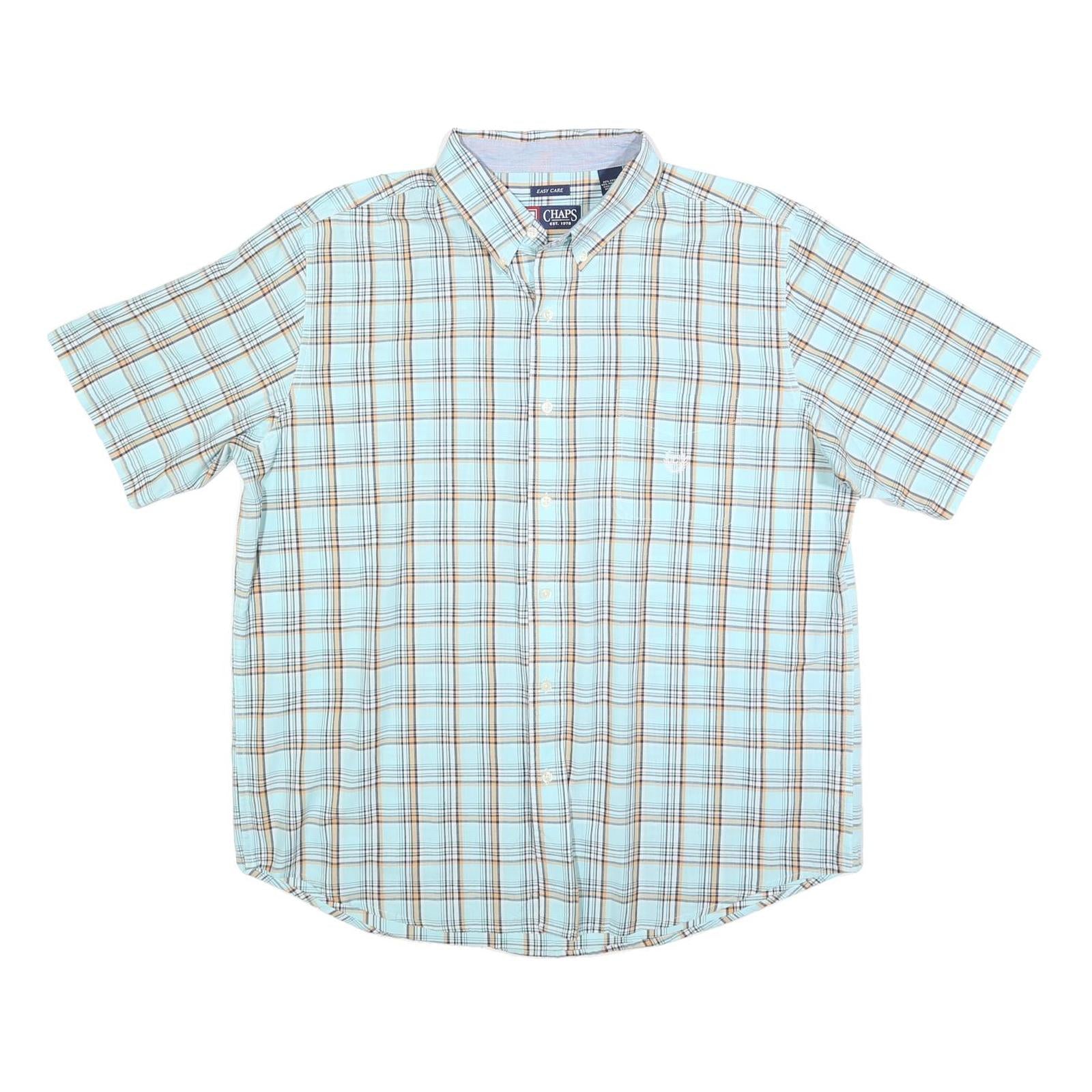 CHAPS Mens Blue & Brown Check Shirt S Casual Cotton Blend Short Sleeve