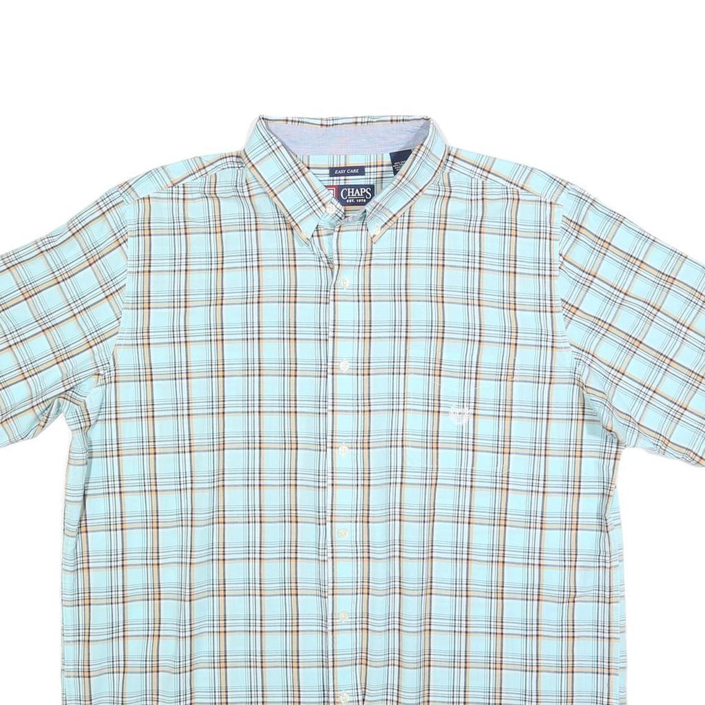 CHAPS Mens Blue & Brown Check Shirt S Casual Cotton Blend Short Sleeve