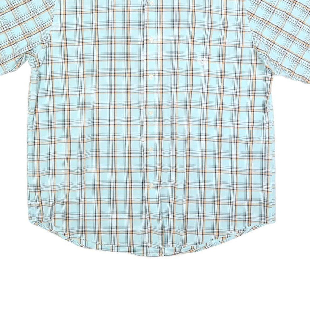 CHAPS Mens Blue & Brown Check Shirt S Casual Cotton Blend Short Sleeve
