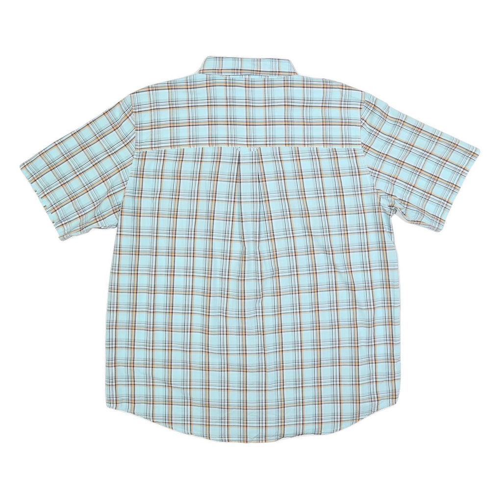 CHAPS Mens Blue & Brown Check Shirt S Casual Cotton Blend Short Sleeve