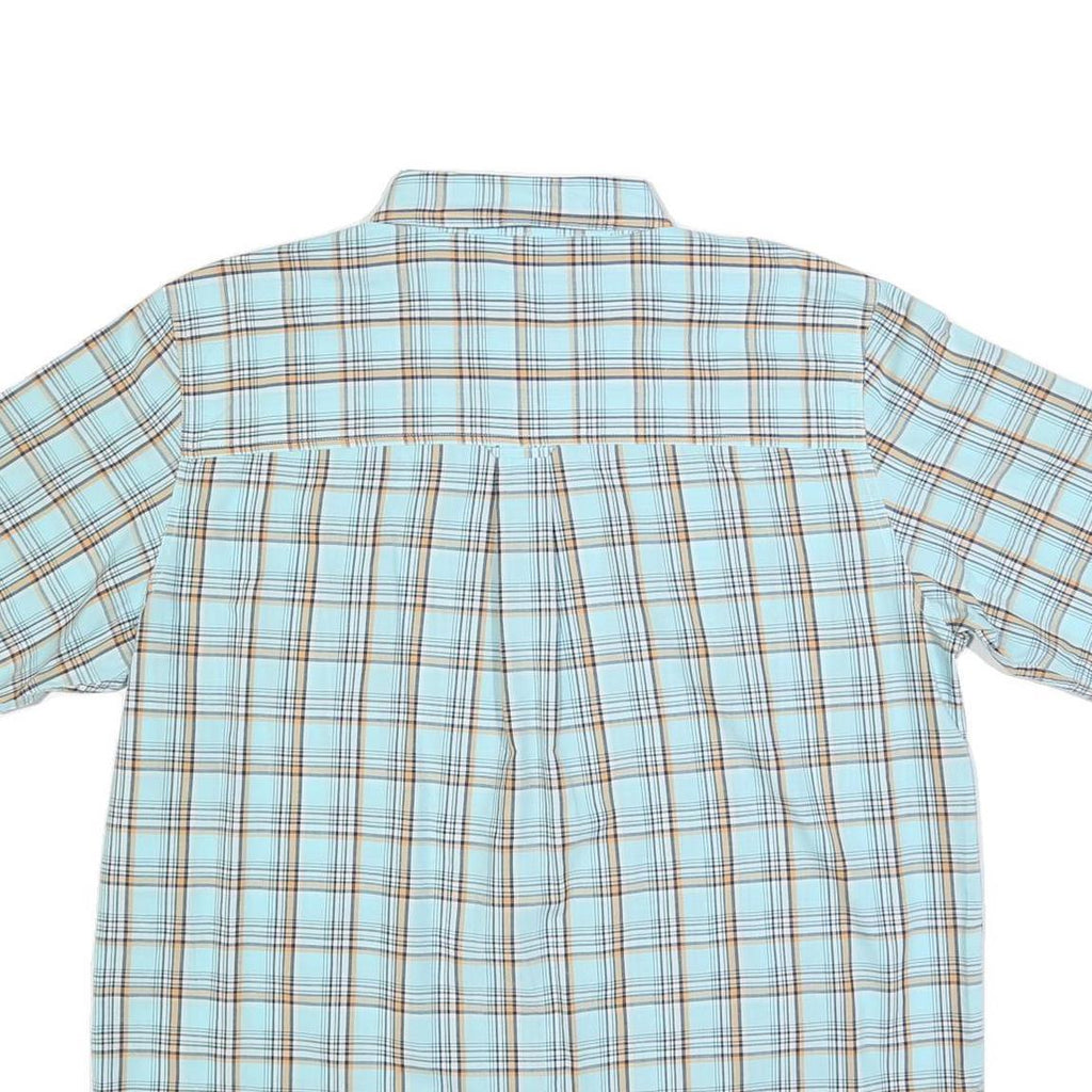 CHAPS Mens Blue & Brown Check Shirt S Casual Cotton Blend Short Sleeve