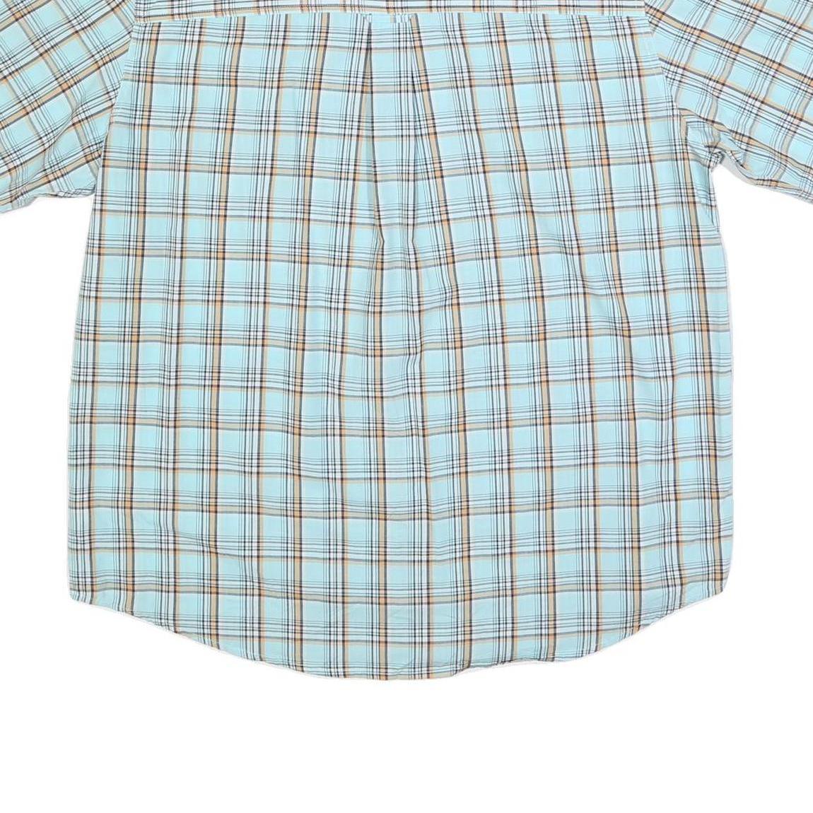 CHAPS Mens Blue & Brown Check Shirt S Casual Cotton Blend Short Sleeve
