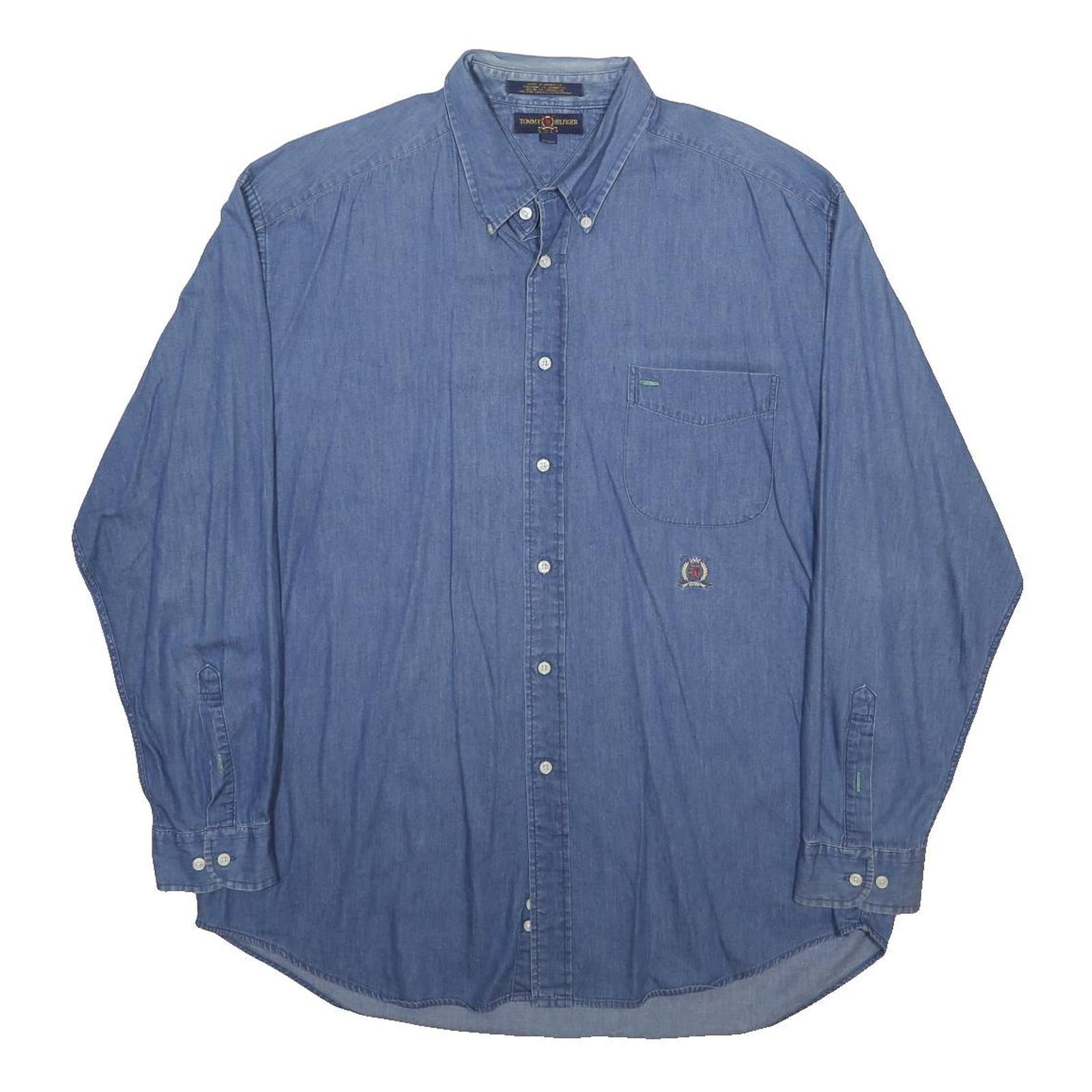TOMMY HILFIGER Mens Blue Denim Shirt XL Cotton Button Down Casual