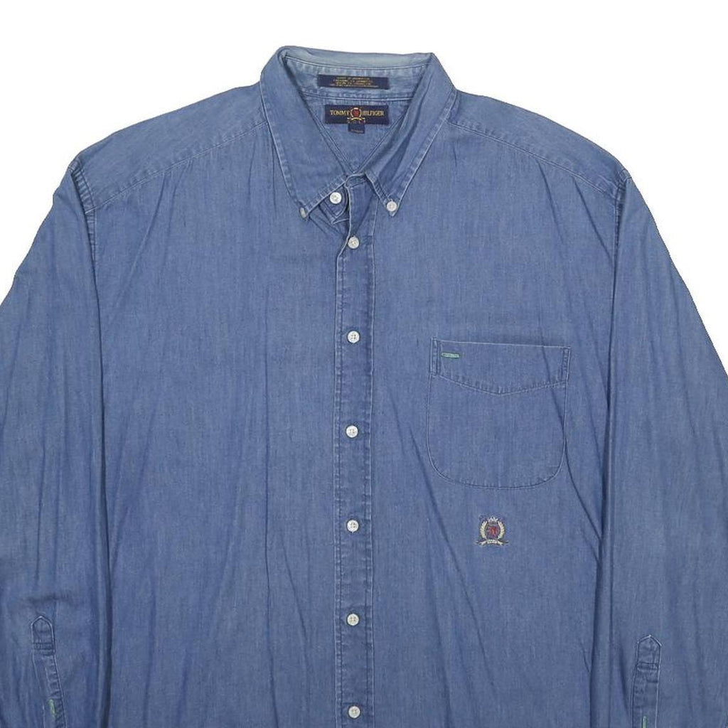 TOMMY HILFIGER Mens Blue Denim Shirt XL Cotton Button Down Casual