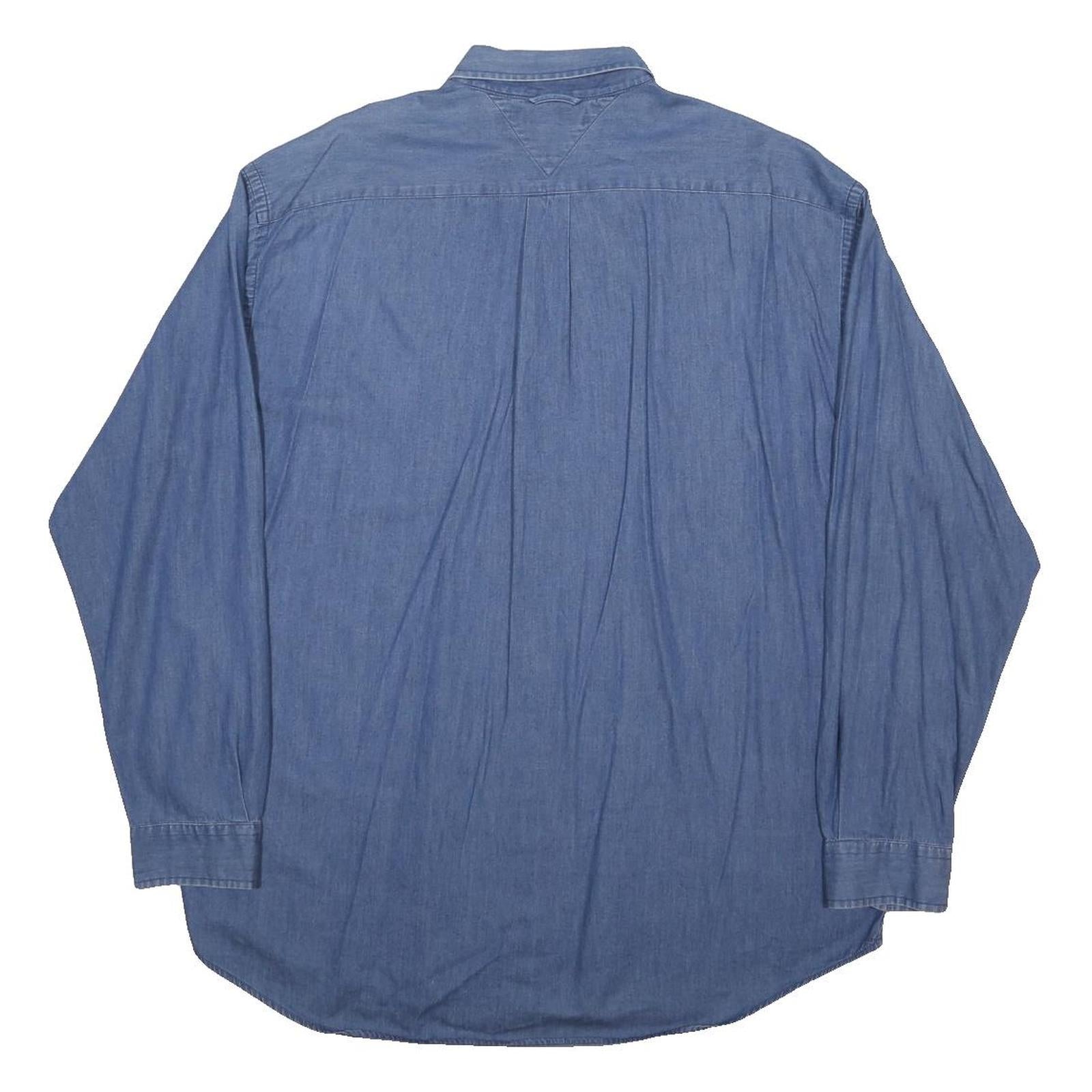 TOMMY HILFIGER Mens Blue Denim Shirt XL Cotton Button Down Casual