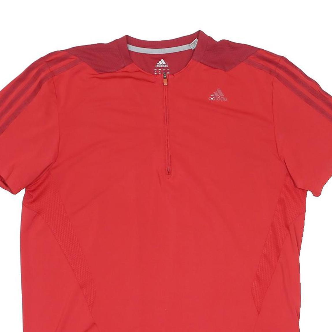 ADIDAS Mens Red & Maroon Modern T-Shirt L Short Sleeve 1/4 Zip Sportswear