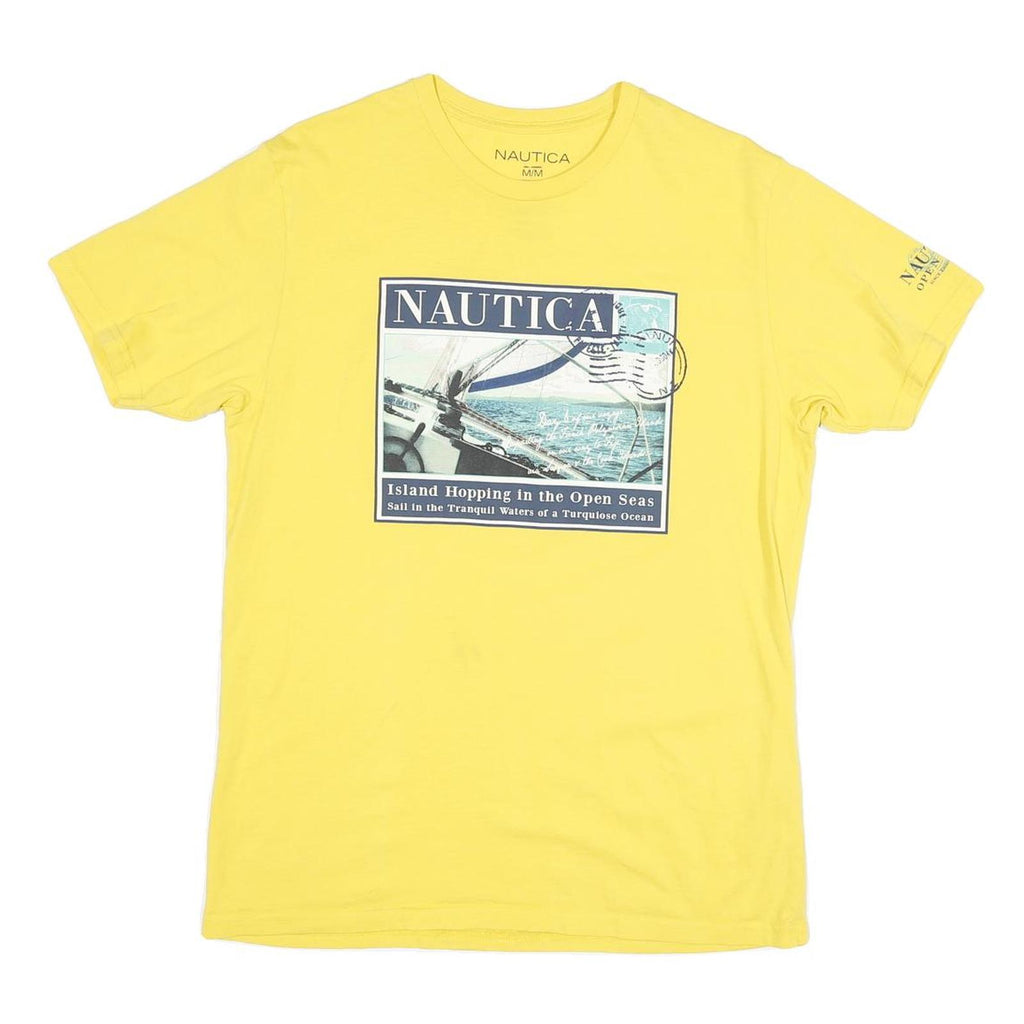 NAUTICA Mens Yellow Graphic T-Shirt M Short Sleeve Crew Neck Island Hopping