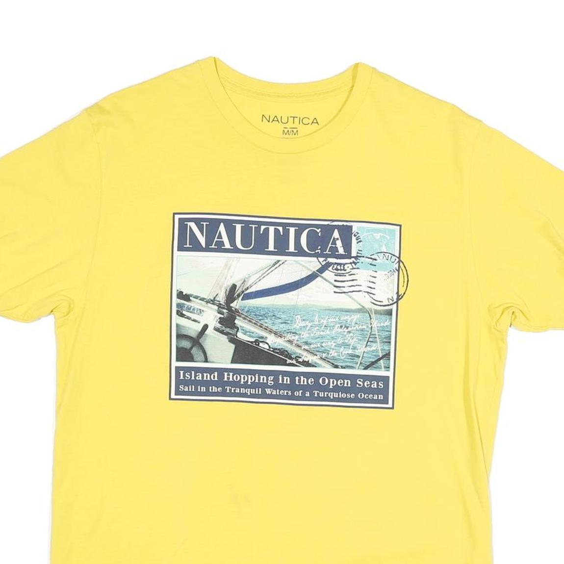 NAUTICA Mens Yellow Graphic T-Shirt M Short Sleeve Crew Neck Island Hopping