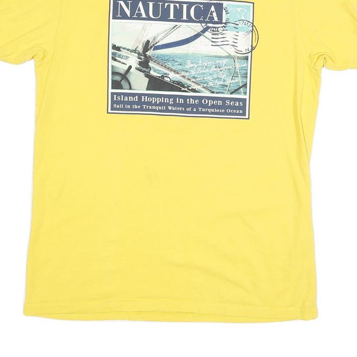 NAUTICA Mens Yellow Graphic T-Shirt M Short Sleeve Crew Neck Island Hopping