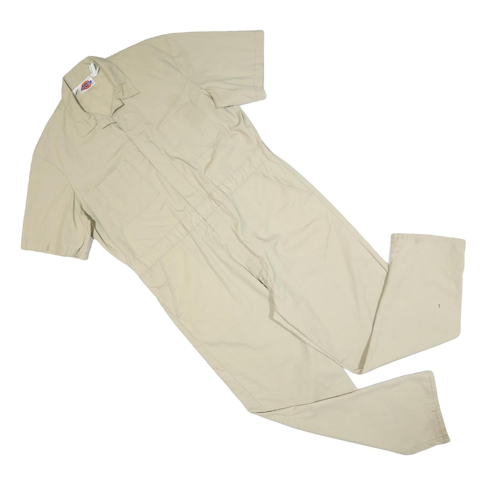 DICKIES Mens Beige Cotton Blend Dungarees Loose Fit XL W40 L30 Workwear