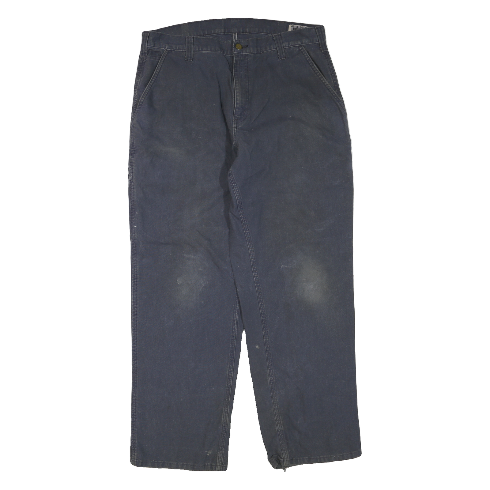 CARHARTT Mens Regular Fit Navy Blue Cotton Blend Work Trousers W36 L32 Durable