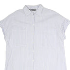 ZARA Womens Blue & White Striped Shirt Short Sleeve Collared L Casual Summer