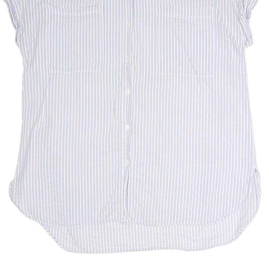 ZARA Womens Blue & White Striped Shirt Short Sleeve Collared L Casual Summer