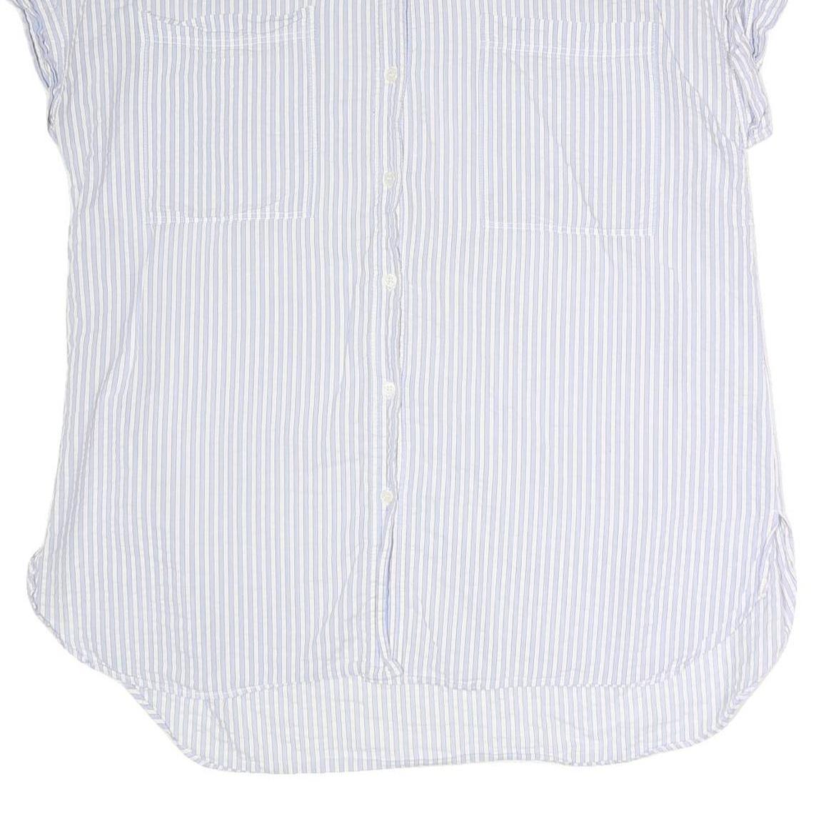 ZARA Womens Blue & White Striped Shirt Short Sleeve Collared L Casual Summer
