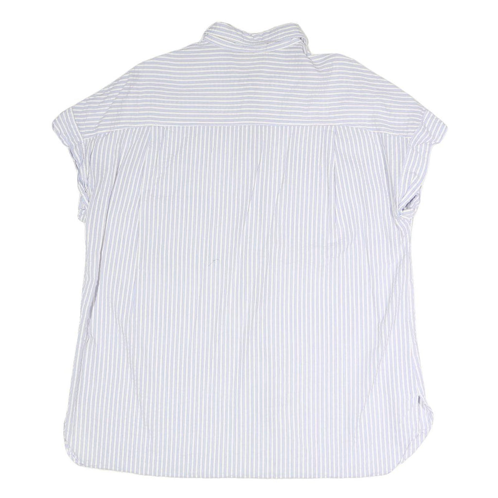 ZARA Womens Blue & White Striped Shirt Short Sleeve Collared L Casual Summer