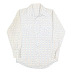 Mens Cream & Blue Patterned Shirt L Cotton Blend Long Sleeve Casual Comfortable