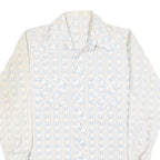 Mens Cream & Blue Patterned Shirt L Cotton Blend Long Sleeve Casual Comfortable