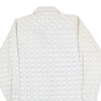 Mens Cream & Blue Patterned Shirt L Cotton Blend Long Sleeve Casual Comfortable