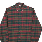 Mens Green Brown Check Cotton Button Shirt M Classic Long Sleeve Retro