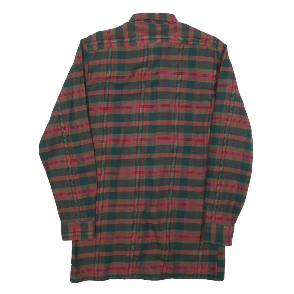 Mens Green Brown Check Cotton Button Shirt M Classic Long Sleeve Retro