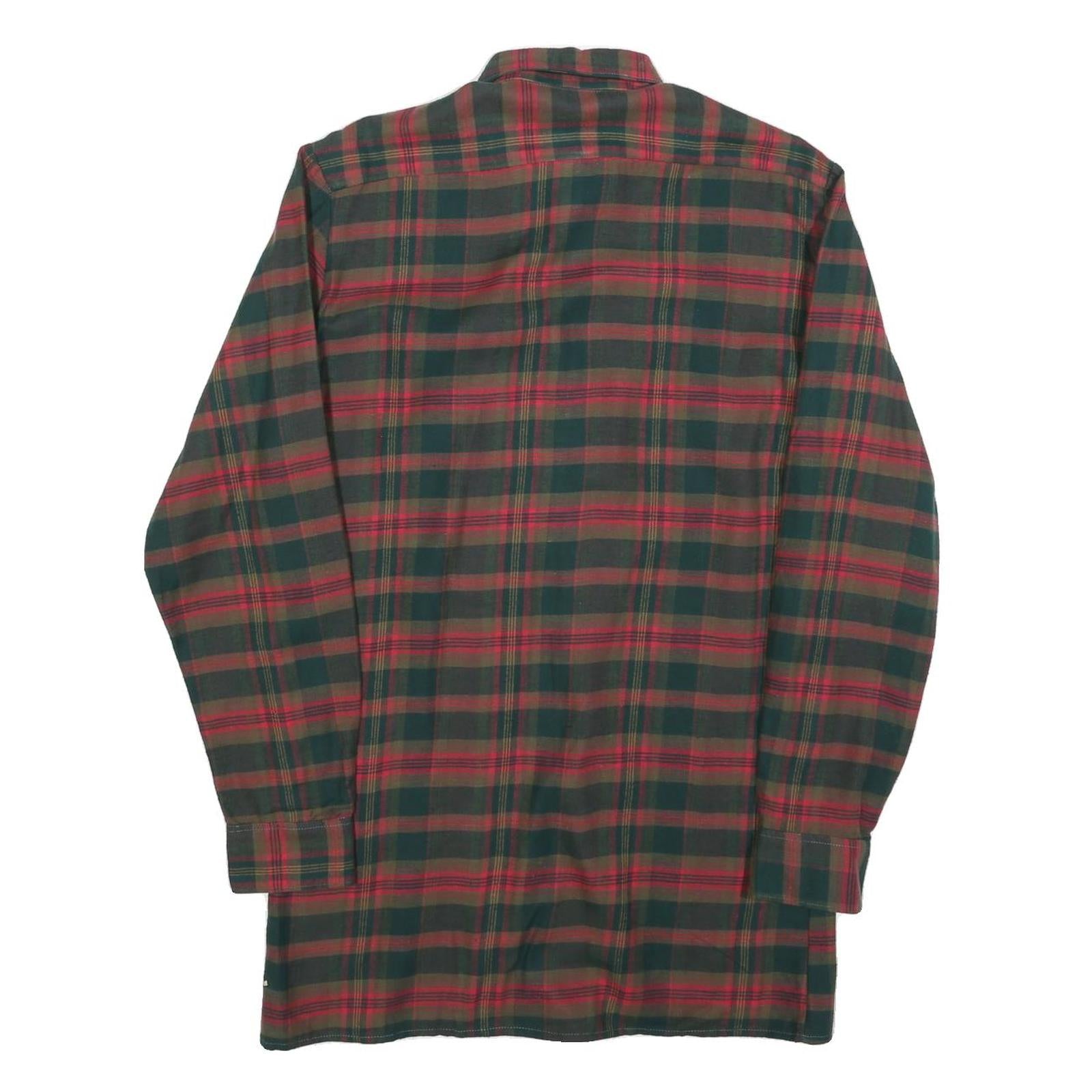 Mens Green Brown Check Cotton Button Shirt M Classic Long Sleeve Retro