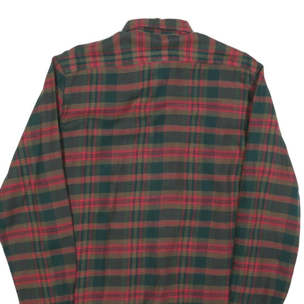 Mens Green Brown Check Cotton Button Shirt M Classic Long Sleeve Retro