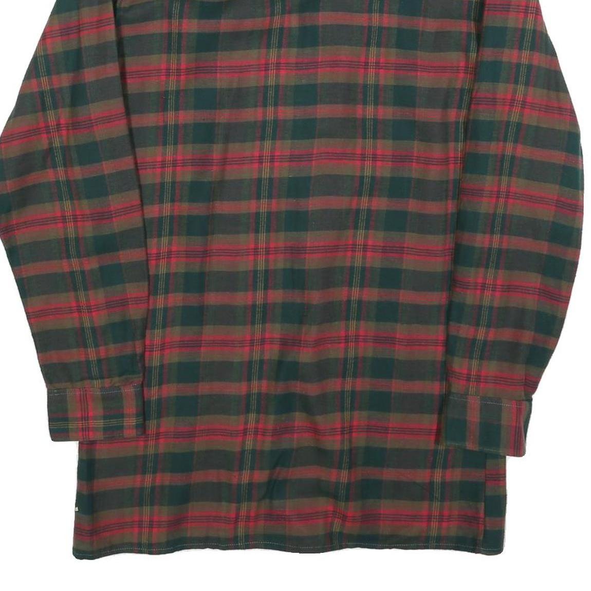 Mens Green Brown Check Cotton Button Shirt M Classic Long Sleeve Retro