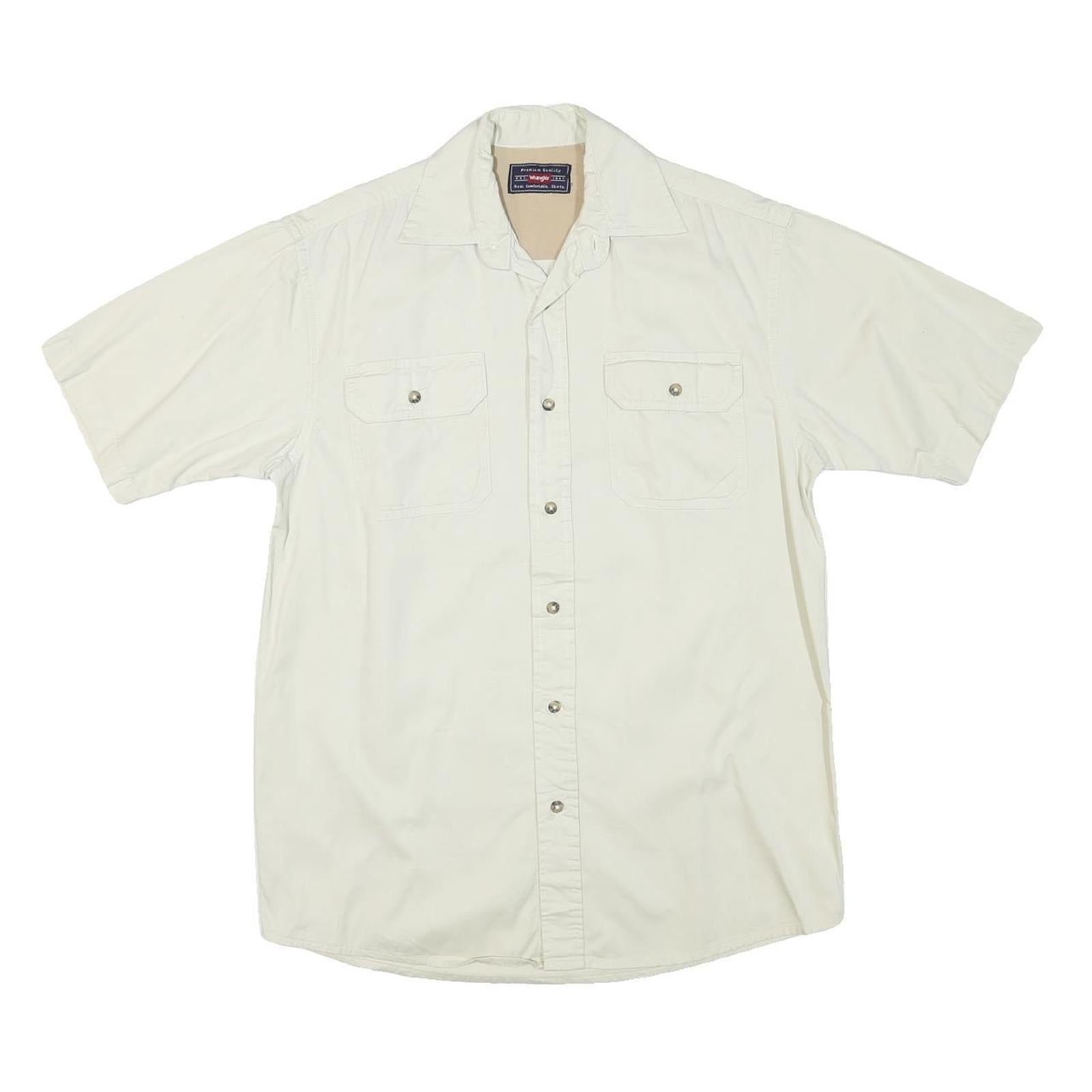 WRANGLER Mens White Short Sleeve Shirt S Button Pocket Casual Cotton Blend