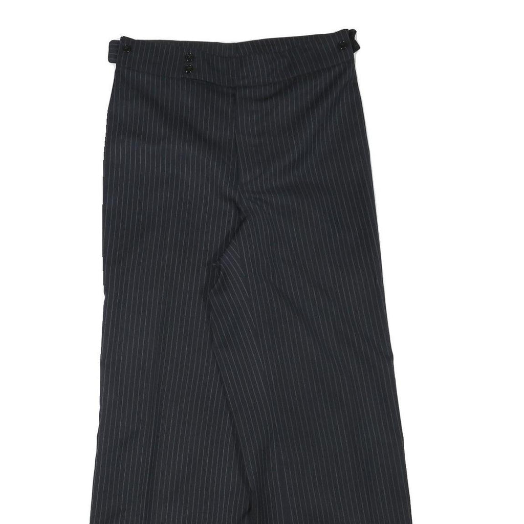 Womens Relaxed Fit Wool Blend Black Pinstripe Trousers W30 L29 Wide Leg Zip