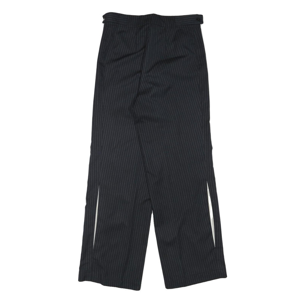 Womens Relaxed Fit Wool Blend Black Pinstripe Trousers W30 L29 Wide Leg Zip