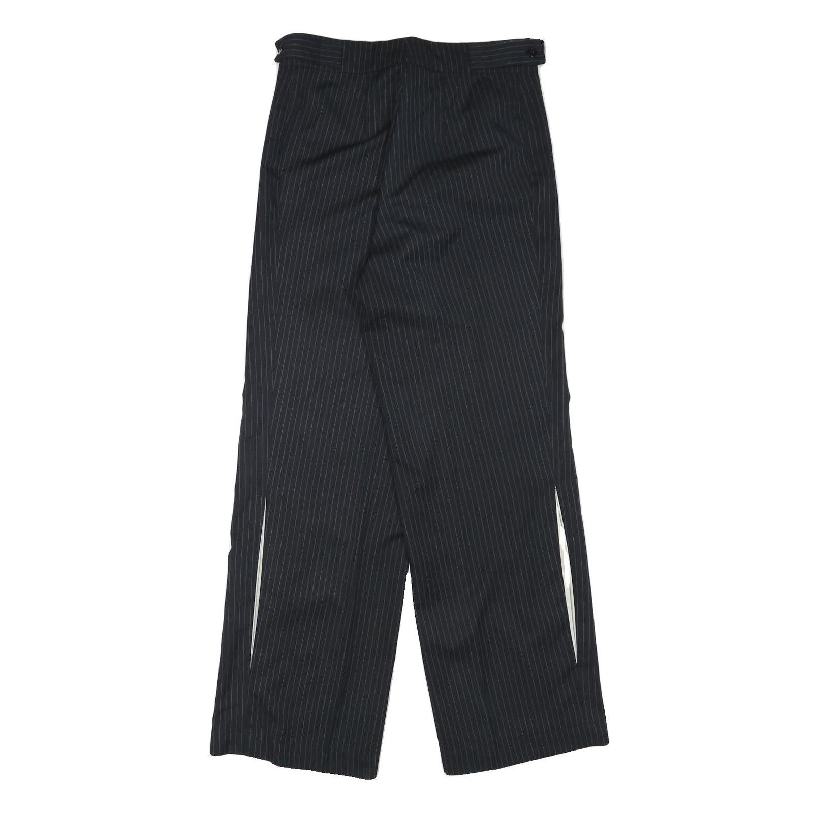 Womens Relaxed Fit Wool Blend Black Pinstripe Trousers W30 L29 Wide Leg Zip