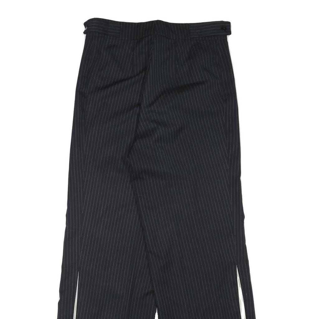 Womens Relaxed Fit Wool Blend Black Pinstripe Trousers W30 L29 Wide Leg Zip