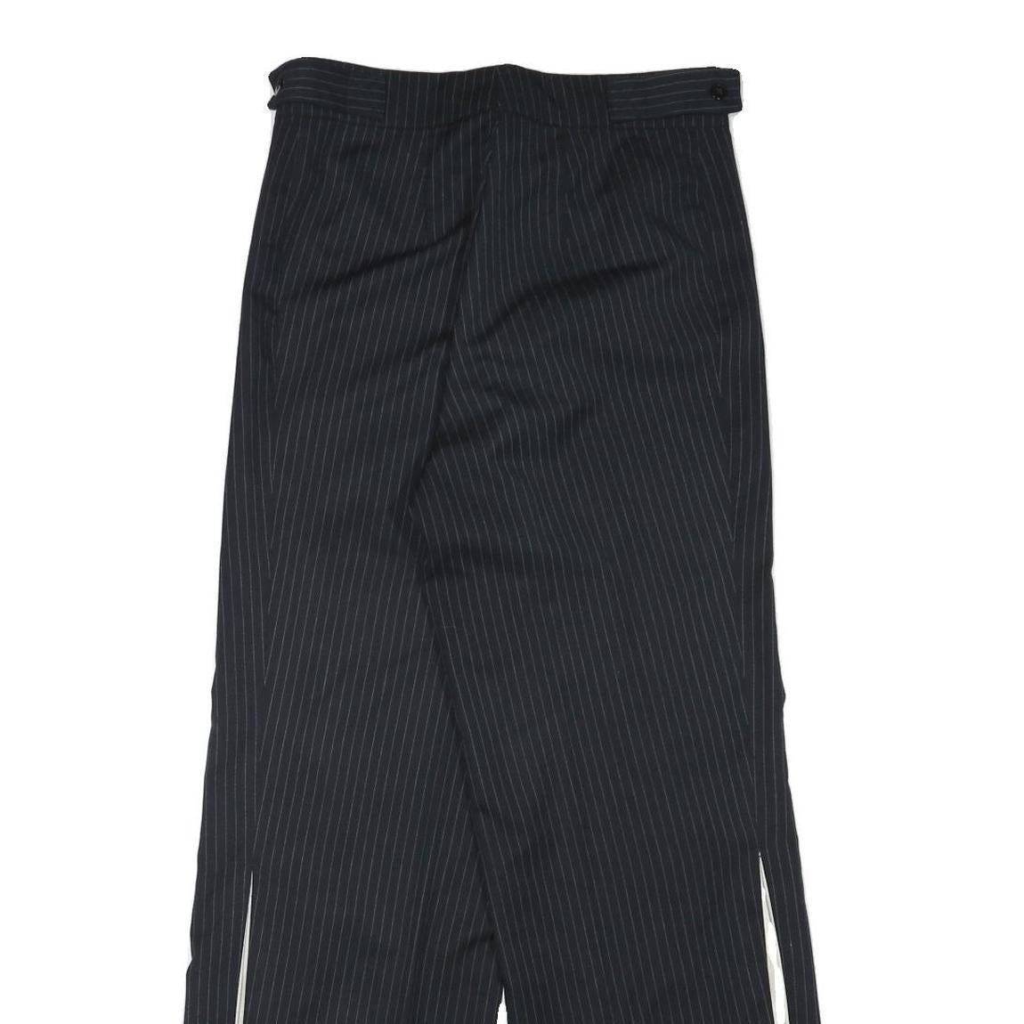 Womens Relaxed Fit Wool Blend Black Pinstripe Trousers W30 L29 Wide Leg Zip