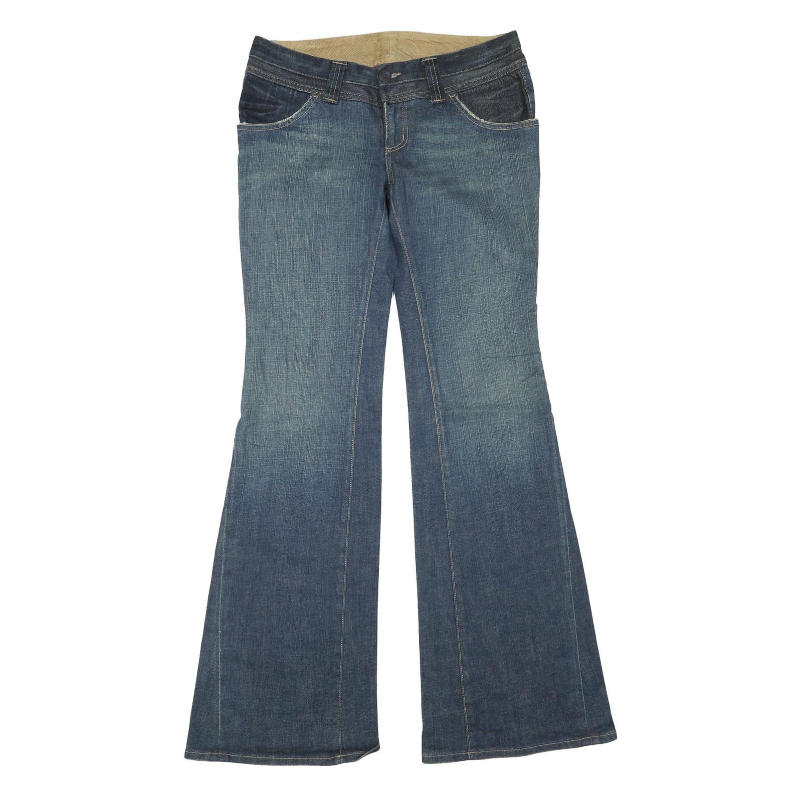 Womens Regular Fit Flared Denim Cotton Blend Blue Jeans W32 L35 Classic Style
