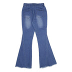 Womens Relaxed Fit Blue Denim Flared Cotton Blend Jeans W26 L32 Elastic Waist