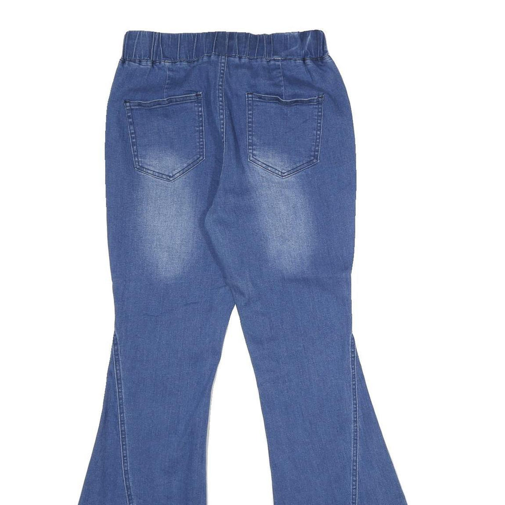 Womens Relaxed Fit Blue Denim Flared Cotton Blend Jeans W26 L32 Elastic Waist