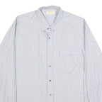 MONN Mens White & Blue Striped Shirt L Cotton Long Sleeve Button Casual