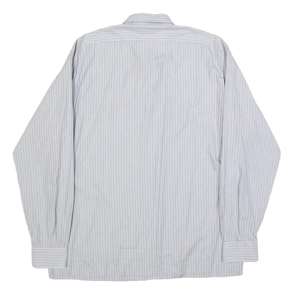 MONN Mens White & Blue Striped Shirt L Cotton Long Sleeve Button Casual