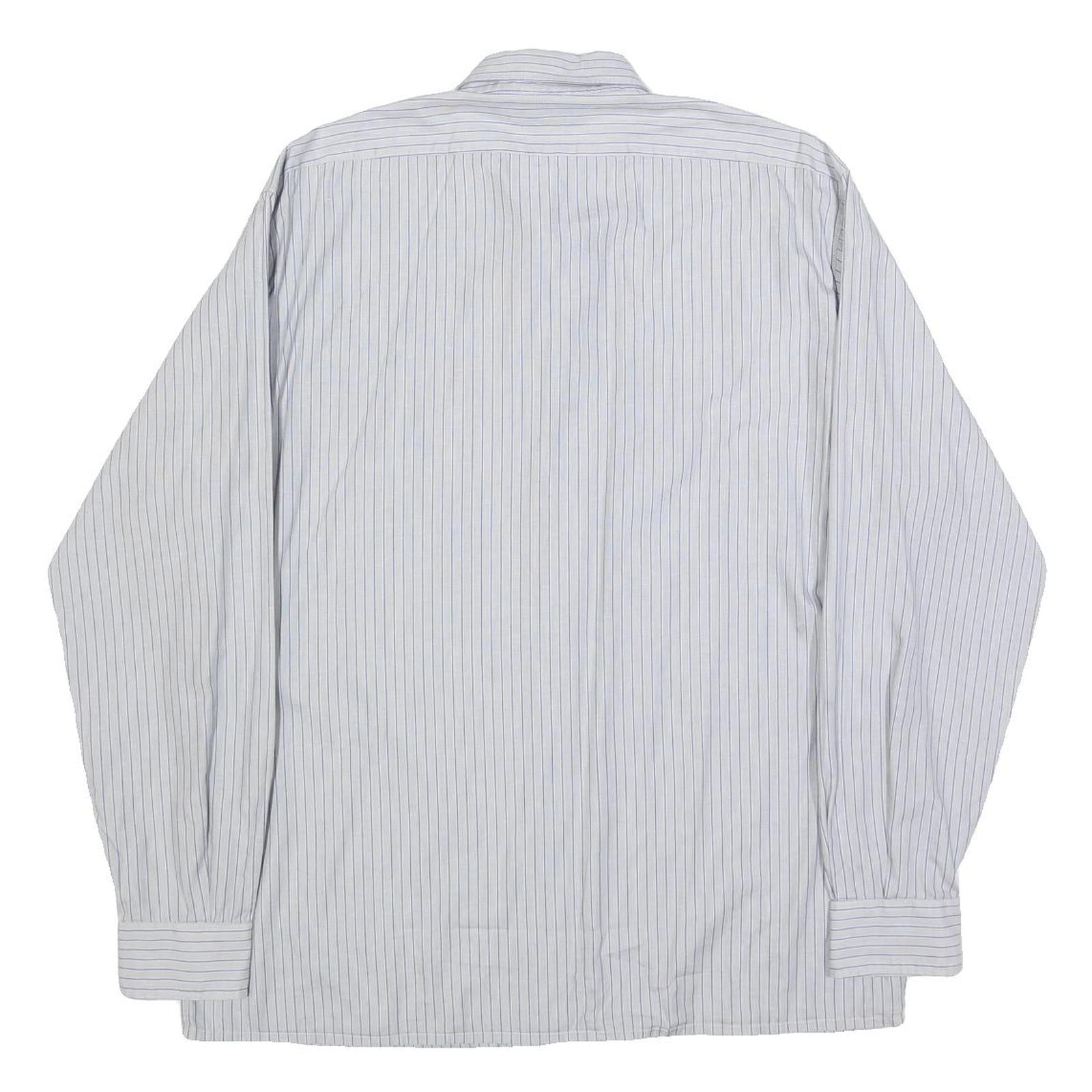 MONN Mens White & Blue Striped Shirt L Cotton Long Sleeve Button Casual