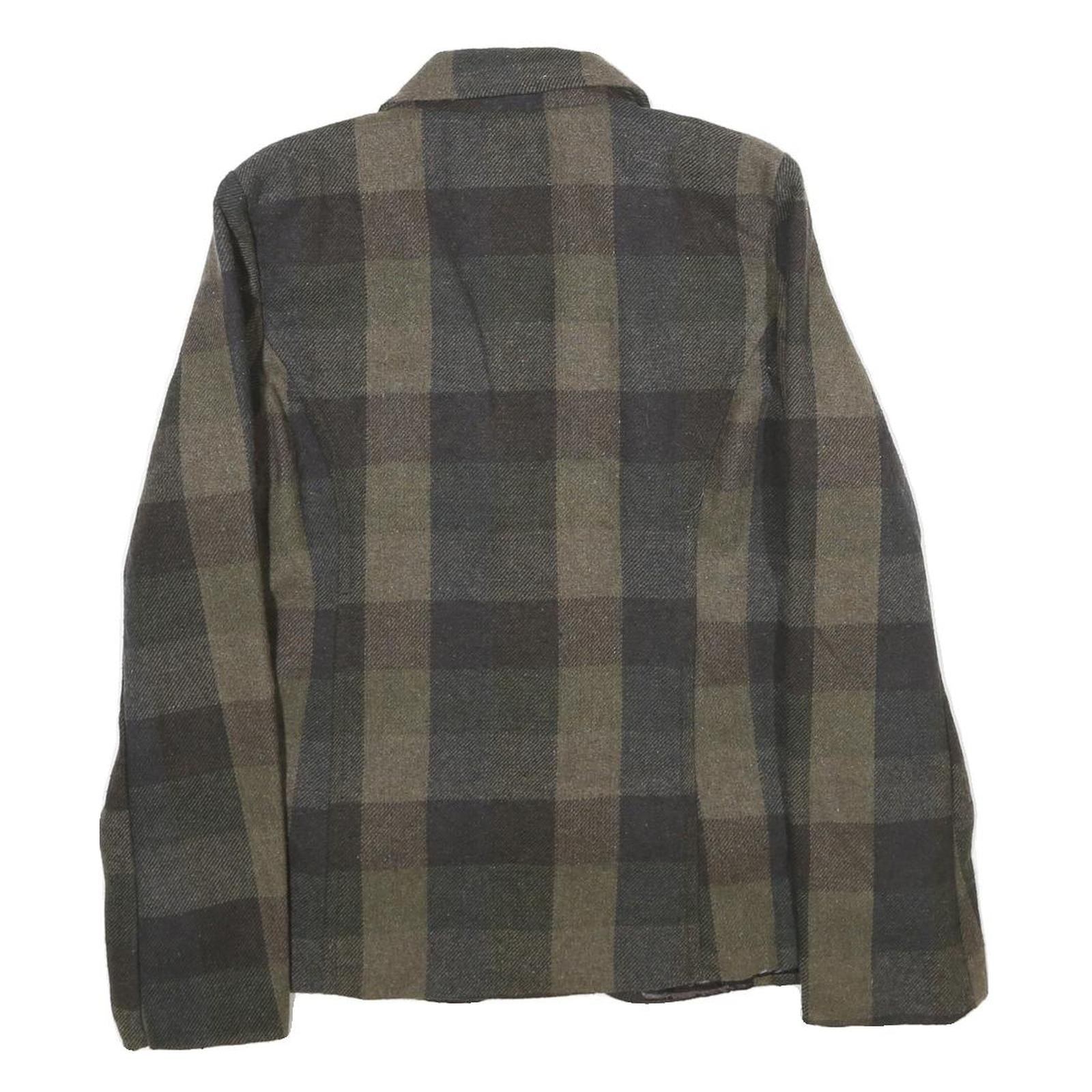 MISS ASHLEY Womens Green & Brown Checked Tailored Jacket XL Wool Blend Button