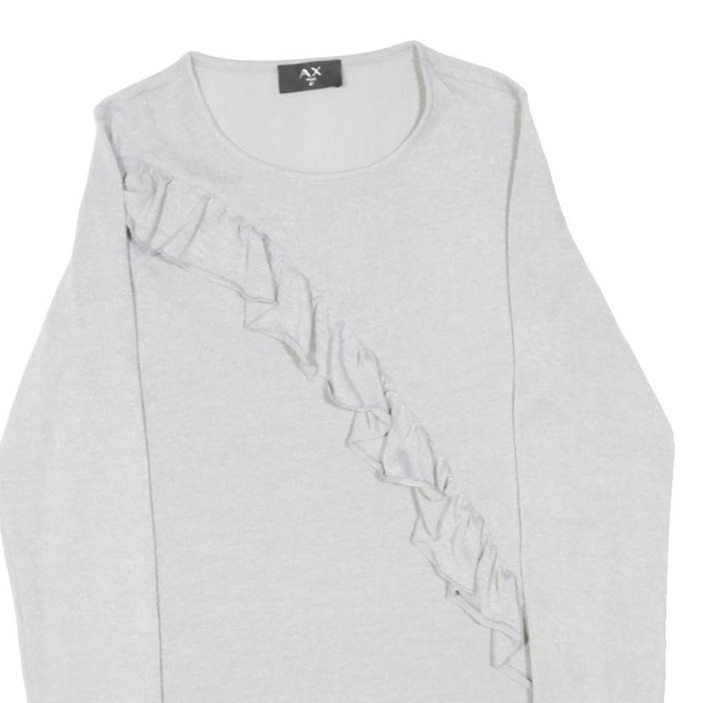 AX PARIS Womens Grey Ruffle Detail Long Sleeve Crew Neck Top M Cotton Blend
