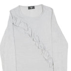 AX PARIS Womens Grey Ruffle Detail Long Sleeve Crew Neck Top M Cotton Blend