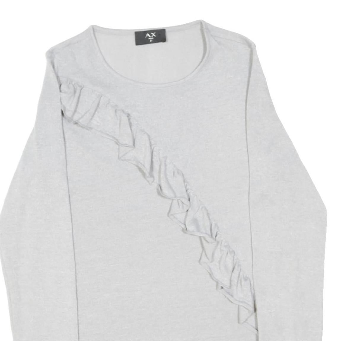 AX PARIS Womens Grey Ruffle Detail Long Sleeve Crew Neck Top M Cotton Blend